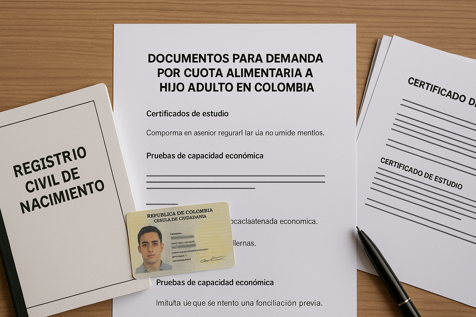 Documentos para demanda por cuota alimentaria de hijo adulto en Colombia